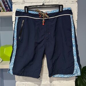 Robert‎ Graham Men’s Swim Trunks Mesh Lined Drawstring Board Shorts Blue  Sz 34